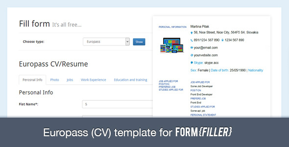 Europass (CV) Template for FormFiller